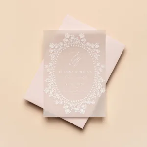 Svadobné oznámenie a obálka transparentný papier a biela tlač